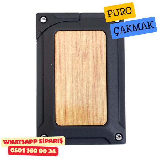 Caseti Siyah / Ahşap Detaylı Jet Flame Puro Çakmak