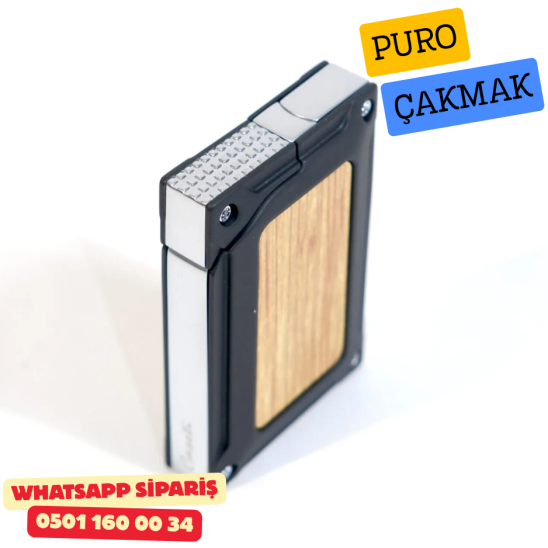 Caseti Siyah / Ahşap Detaylı Jet Flame Puro Çakmak