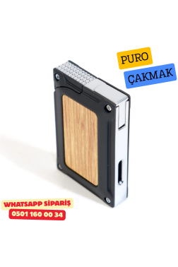 Caseti Siyah / Ahşap Detaylı Jet Flame Puro Çakmak