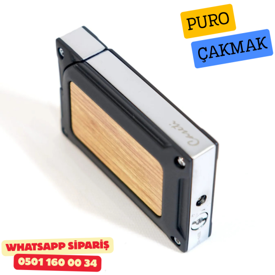 Caseti Siyah / Ahşap Detaylı Jet Flame Puro Çakmak