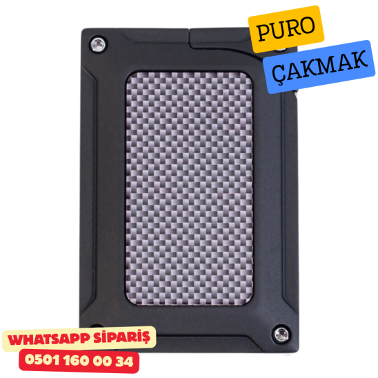 Caseti Karbon Desenli Siyah Jet Flame Puro Çakmak