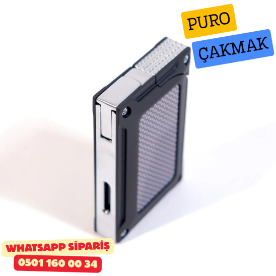 Caseti Karbon Desenli Siyah Jet Flame Puro Çakmak