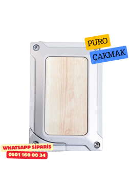 Caseti Gümüş / Ahşap Detaylı Jet Flame Puro Çakmak