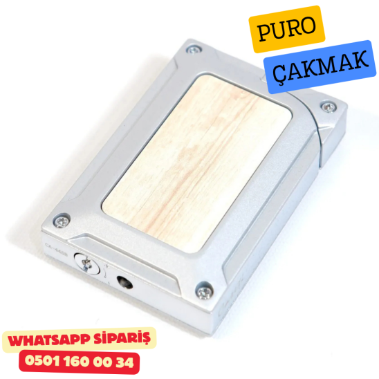 Caseti Gümüş / Ahşap Detaylı Jet Flame Puro Çakmak