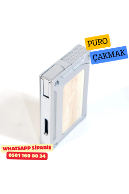 Caseti Gümüş / Ahşap Detaylı Jet Flame Puro Çakmak
