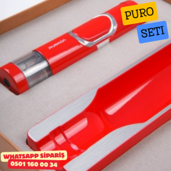 Parmida Kırmızı Premium Puro Seti – Çakmak & Puro Küllüğü
