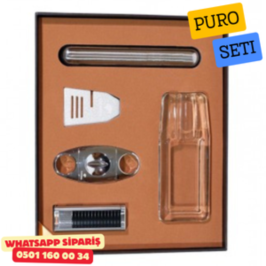 Puro Seti – Şeffaf Cam & Krom | 5 Parça Premium Puro Aksesuar Seti