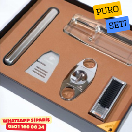 Puro Seti – Şeffaf Cam & Krom | 5 Parça Premium Puro Aksesuar Seti