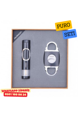 Parmida Puro Seti – Siyah | Çakmak & Puro Kesici