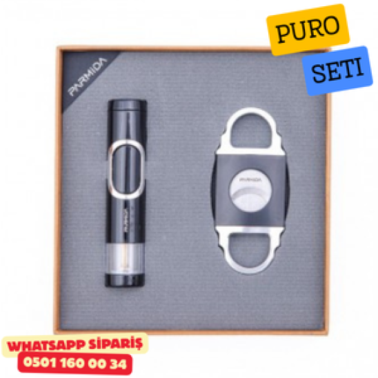 Parmida Puro Seti – Siyah | Çakmak & Puro Kesici