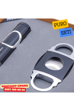 Parmida Puro Seti – Siyah | Çakmak & Puro Kesici