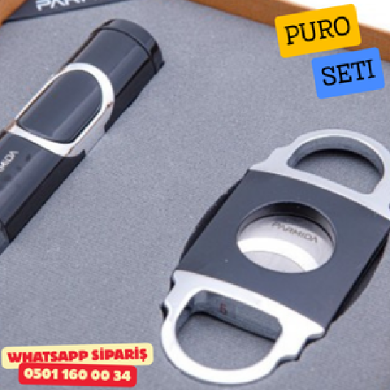 Parmida Puro Seti – Siyah | Çakmak & Puro Kesici