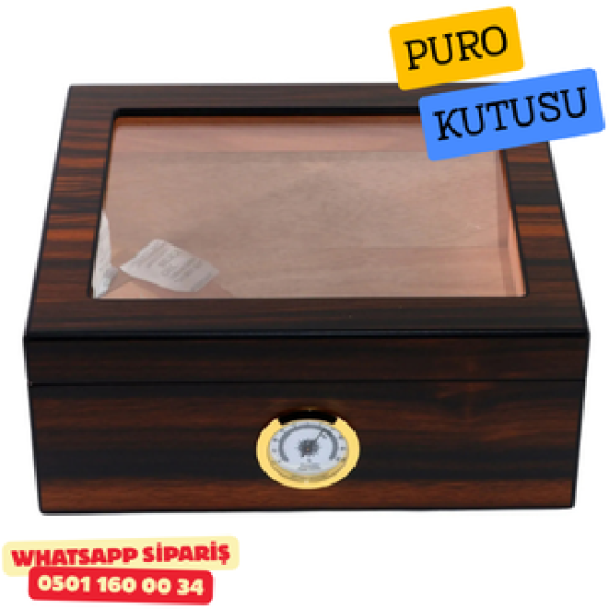 Cam Kapaklı Ahşap Puro Humidor Kutusu