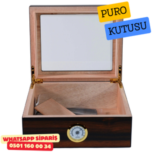 Cam Kapaklı Ahşap Puro Humidor Kutusu