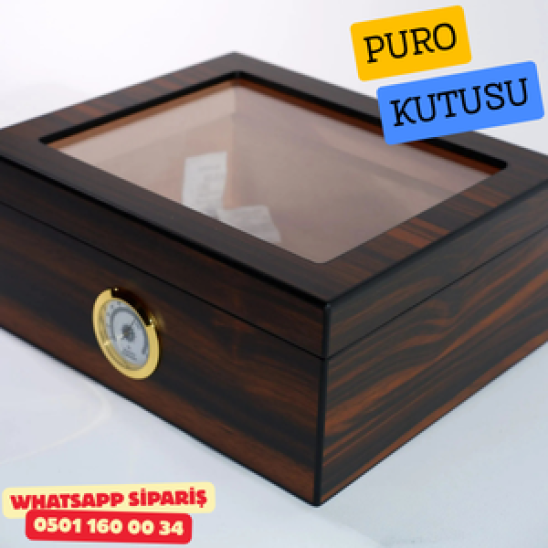 Cam Kapaklı Ahşap Puro Humidor Kutusu