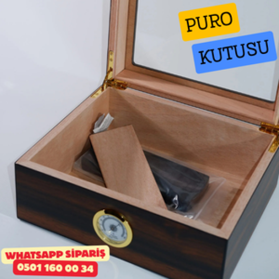Cam Kapaklı Ahşap Puro Humidor Kutusu