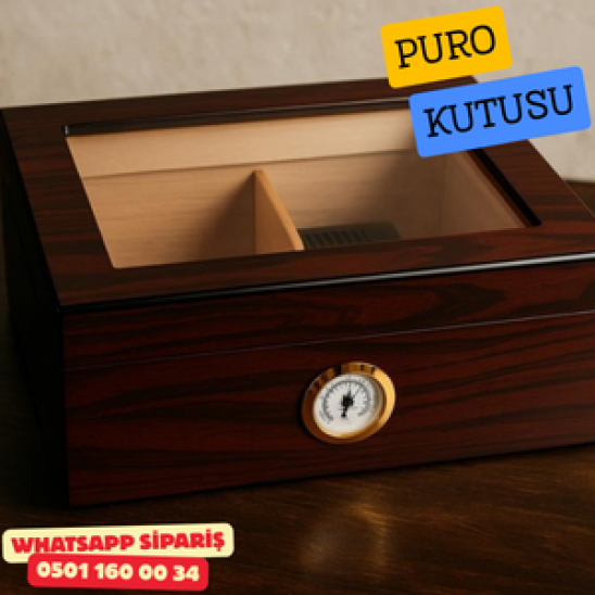 Cam Kapaklı Ahşap Puro Humidor Kutusu