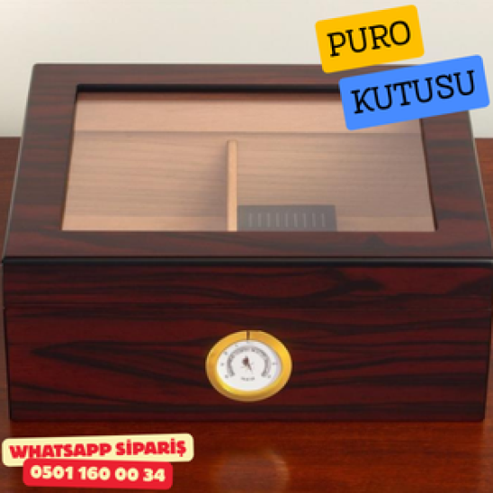Cam Kapaklı Ahşap Puro Humidor Kutusu