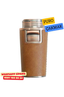 Kahverengi Deri Kaplamalı Çift Torch Puro Çakmak