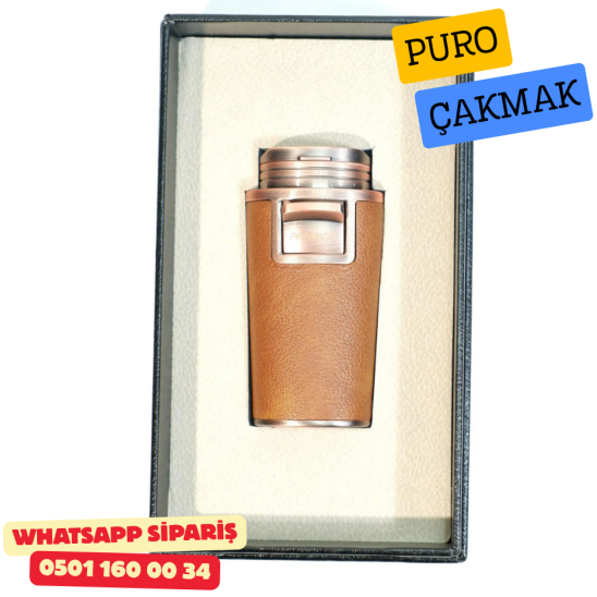 Kahverengi Deri Kaplamalı Çift Torch Puro Çakmak