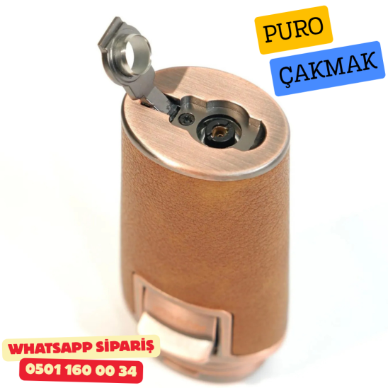 Kahverengi Deri Kaplamalı Çift Torch Puro Çakmak