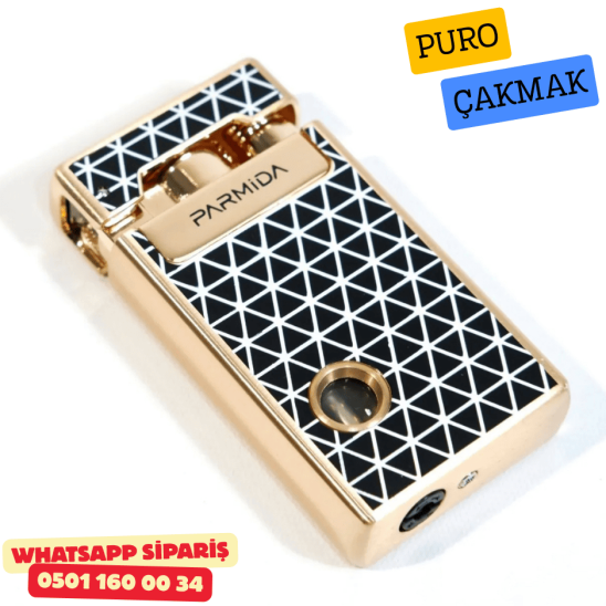Parmida Gold Desenli Puro Çakmak (Pencereli – Tek Torch)