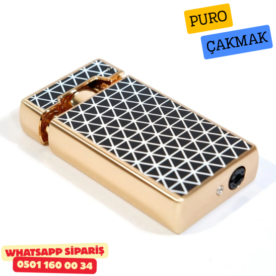 Parmida Gold Desenli Puro Çakmak (Pencereli – Tek Torch)