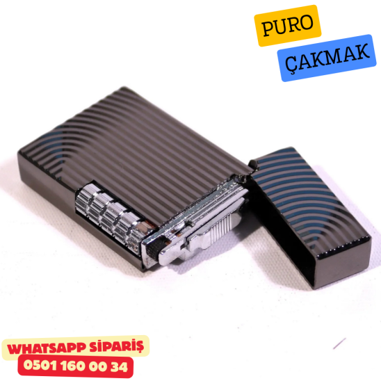 Siyah Çizgili Metal Soft Flame Puro Çakmak Siyah Çizgili Metal Soft Flame Puro Çakmak