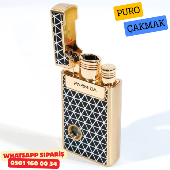 Parmida Gold Desenli Puro Çakmak (Pencereli – Tek Torch)