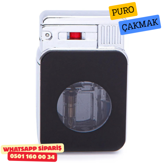 Siyah Tek Torch Puro Çakmak (Şeffaf Gaz Göstergeli)