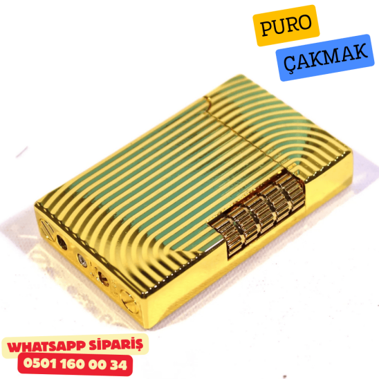 Gold Çizgili Metal Soft Flame Puro Çakmak