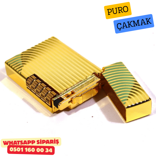 Gold Çizgili Metal Soft Flame Puro Çakmak