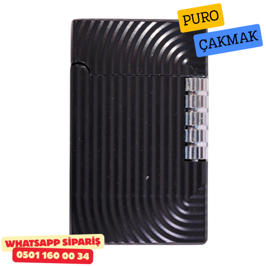 Siyah Çizgili Metal Soft Flame Puro Çakmak