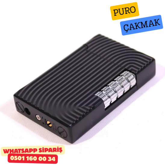 Siyah Çizgili Metal Soft Flame Puro Çakmak