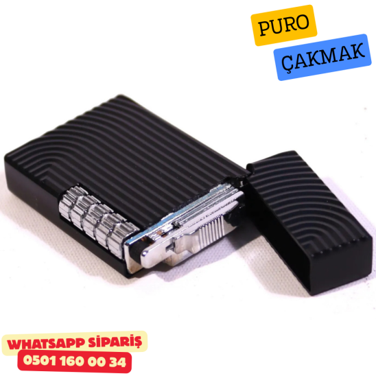 Siyah Çizgili Metal Soft Flame Puro Çakmak