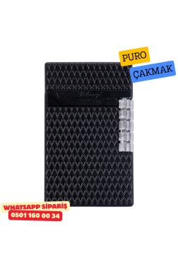Siyah Geometrik Desenli Metal Soft Flame Puro Çakmak