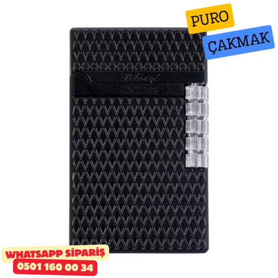 Siyah Geometrik Desenli Metal Soft Flame Puro Çakmak Siyah Geometrik Desenli Metal Soft Flame Puro Çakmak