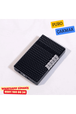 Siyah Geometrik Desenli Metal Soft Flame Puro Çakmak