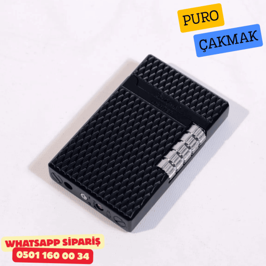 Siyah Geometrik Desenli Metal Soft Flame Puro Çakmak Siyah Geometrik Desenli Metal Soft Flame Puro Çakmak