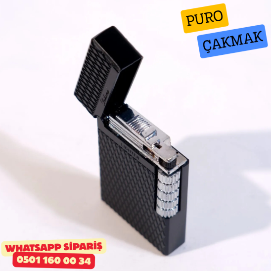 Siyah Geometrik Desenli Metal Soft Flame Puro Çakmak Siyah Geometrik Desenli Metal Soft Flame Puro Çakmak
