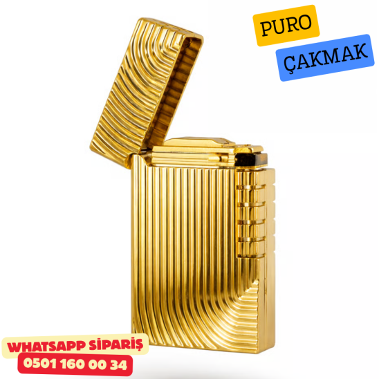 Gold Çizgili Metal Soft Flame Puro Çakmak