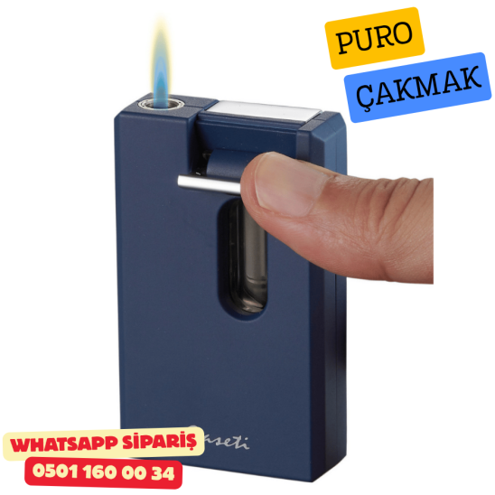 Caseti Paris Mavi / Krom Jet Flame Puro Çakmak (V Kesici & Delicili)