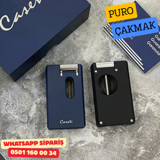 Caseti Paris Mavi / Krom Jet Flame Puro Çakmak (V Kesici & Delicili)