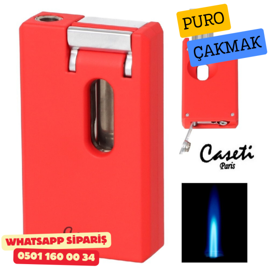 Caseti Paris Kırmızı / Krom Jet Flame Puro Çakmak (V Kesici & Delicili)