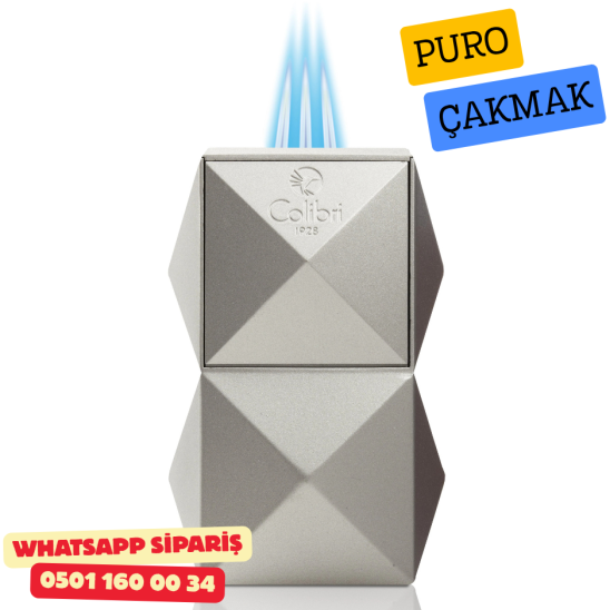 Colibri Quasar Gümüş Masaüstü Üçlü Jet Alevli Puro Çakmağı