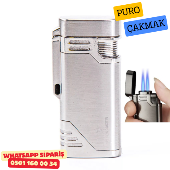 Black Martin Silver Çift Torch Metal Puro Çakmak Black Martin Silver Çift Torch Metal Puro Çakmak
