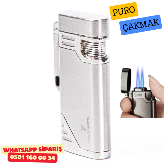 Black Martin Silver Çift Torch Metal Puro Çakmak Black Martin Silver Çift Torch Metal Puro Çakmak
