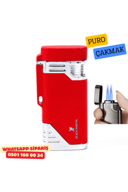 Black Martin Kırmızı Çift Torch Metal Puro Çakmak