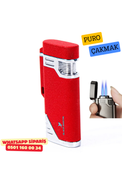 Black Martin Kırmızı Çift Torch Metal Puro Çakmak