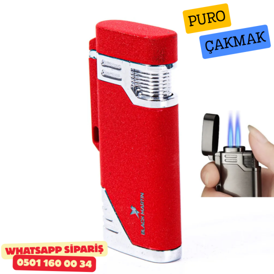 Black Martin Kırmızı Çift Torch Metal Puro Çakmak